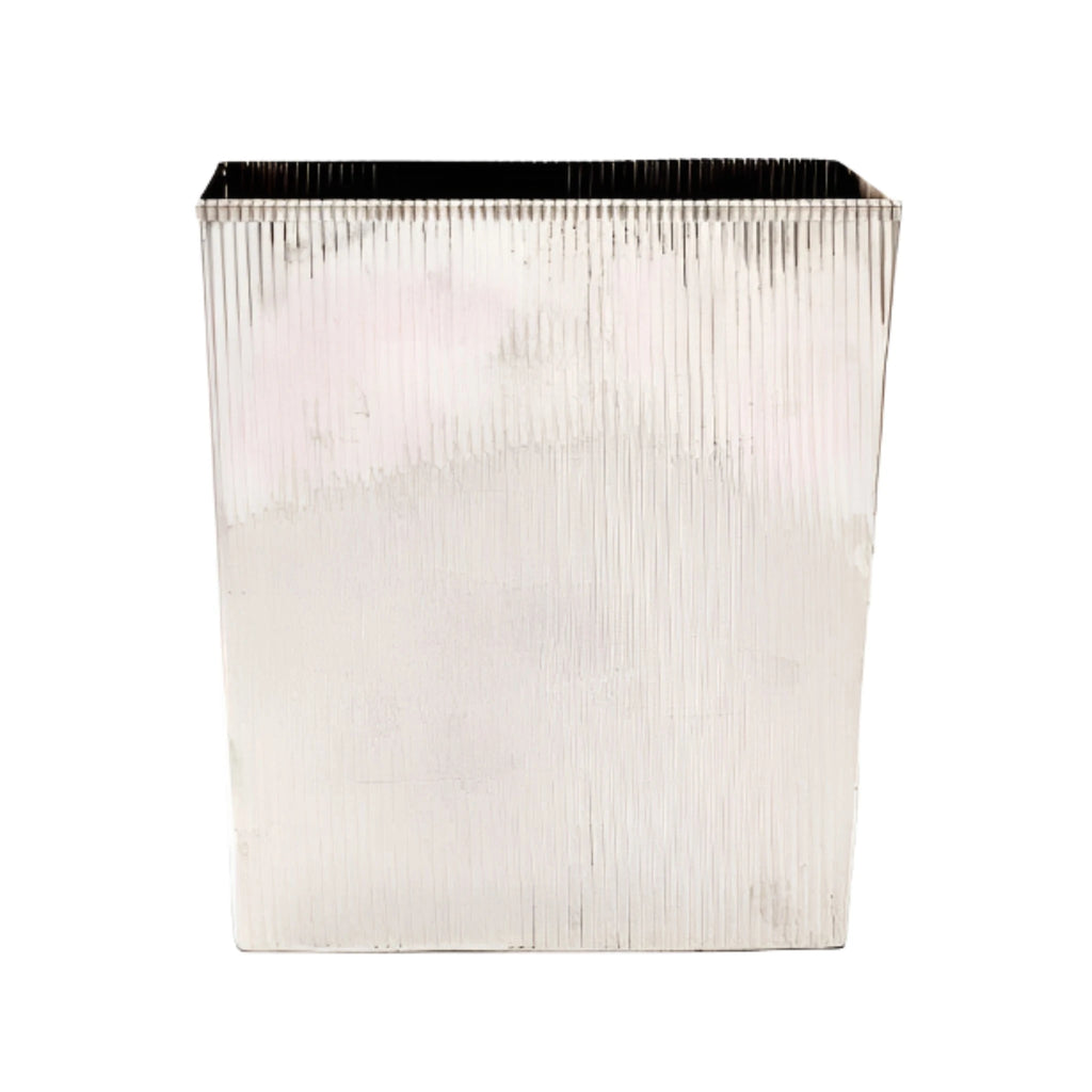 Pigeon & Poodle Tapered Rectangular Redon Shiny Nickel Ribbed Metal Wastebasket - Wastebasket Sets - The Well Appointed House