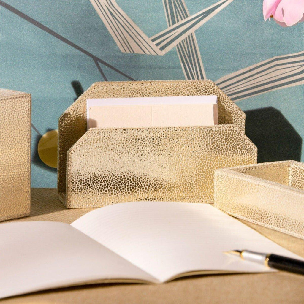 Pigeon & Poodle Viana Desk Accessory Set in Spotted Gold Foil on Full-Grain Leather - Stationery & Desk Accessories - The Well Appointed House