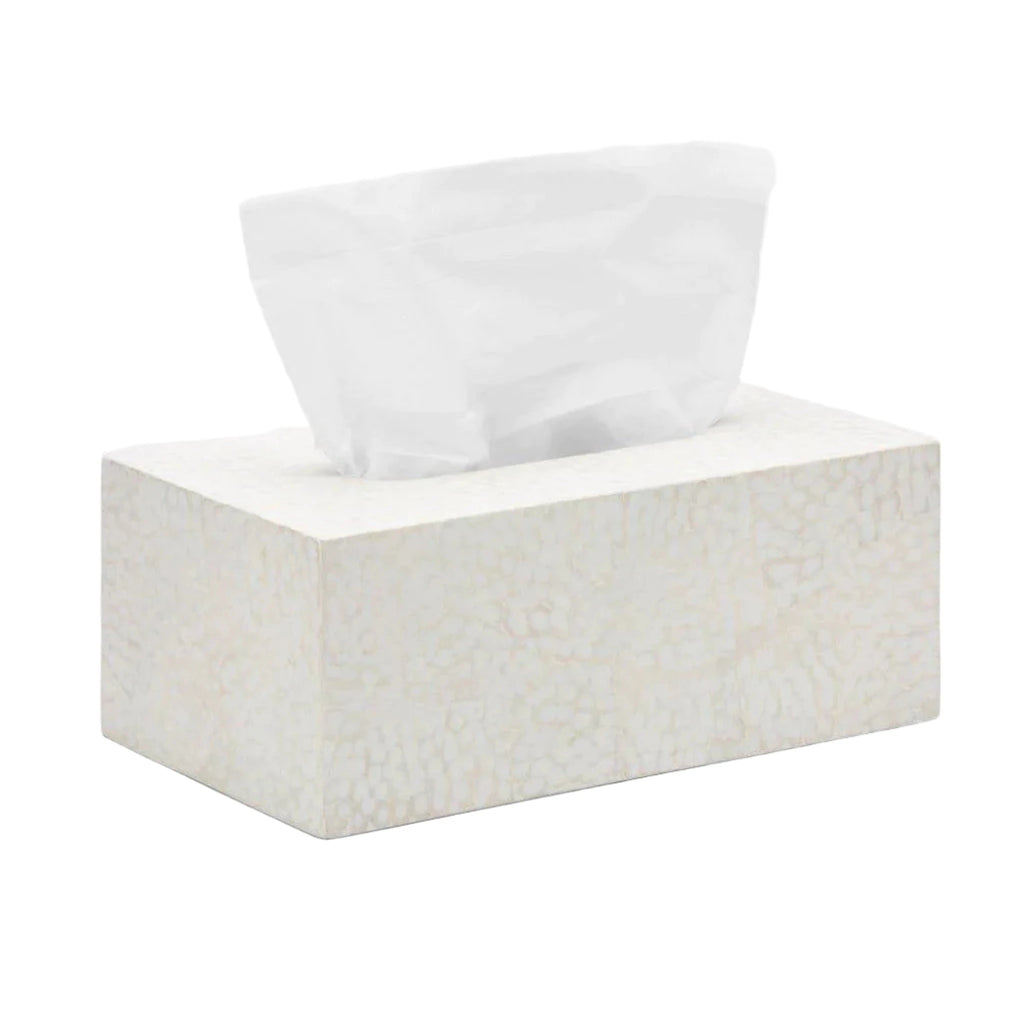 Pigeon & Poodle White Lacquered Eggshell Callas Rectangular Tissue Box Cover - Bath Accessories - The Well Appointed House