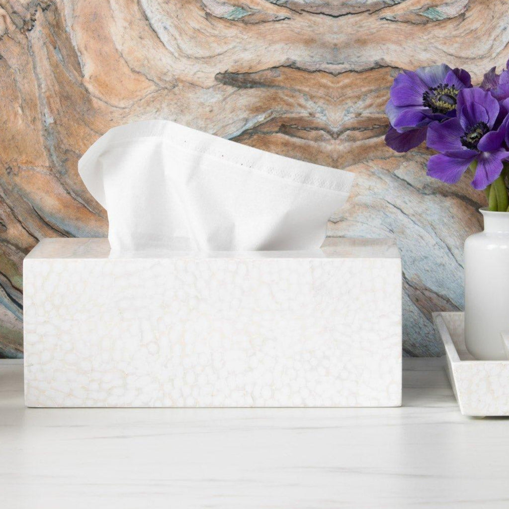 Pigeon & Poodle White Lacquered Eggshell Callas Rectangular Tissue Box Cover - Bath Accessories - The Well Appointed House