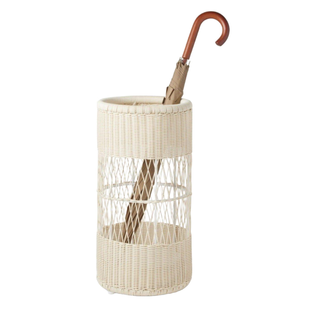 Pigeon & Poodle Winburg White Faux Rattan Umbrella Stand - Umbrella Stands - The Well Appointed House
