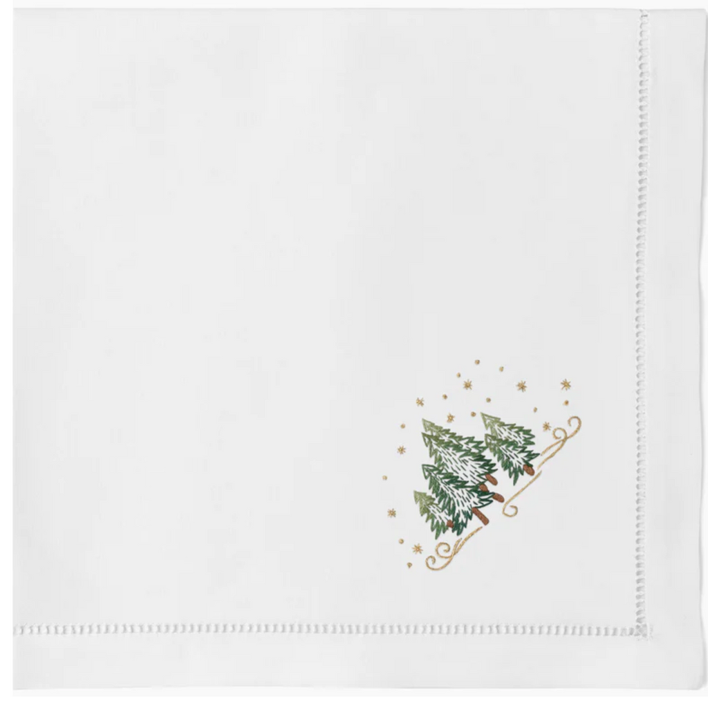 Set of 4 White Cotton Pine Tree Dinner Napkins - The Well Appointed House