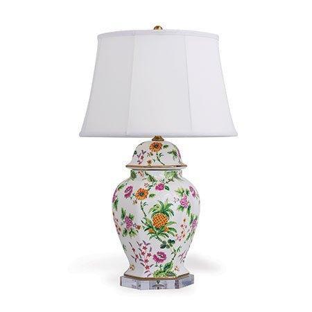 Pineapple & Floral Hexagonal Porcelain Table Lamp - Table Lamps - The Well Appointed House