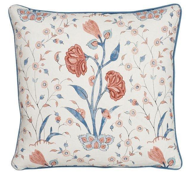 Pink & Blue Floral Motif 20" Throw Pillow - Pillows - The Well Appointed House