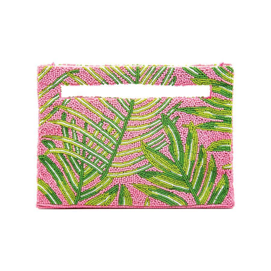 Pink & Green Beaded Palm Frond Handbag With Gusset - Gifts for Her - The Well Appointed House