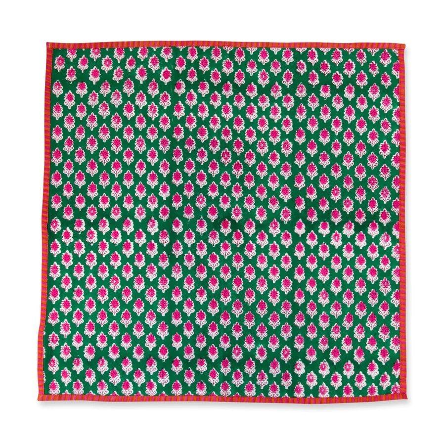 Pink & Green Floral Beatrice Block Print Napkins-Set of 4 - Dinner Napkins - The Well Appointed House