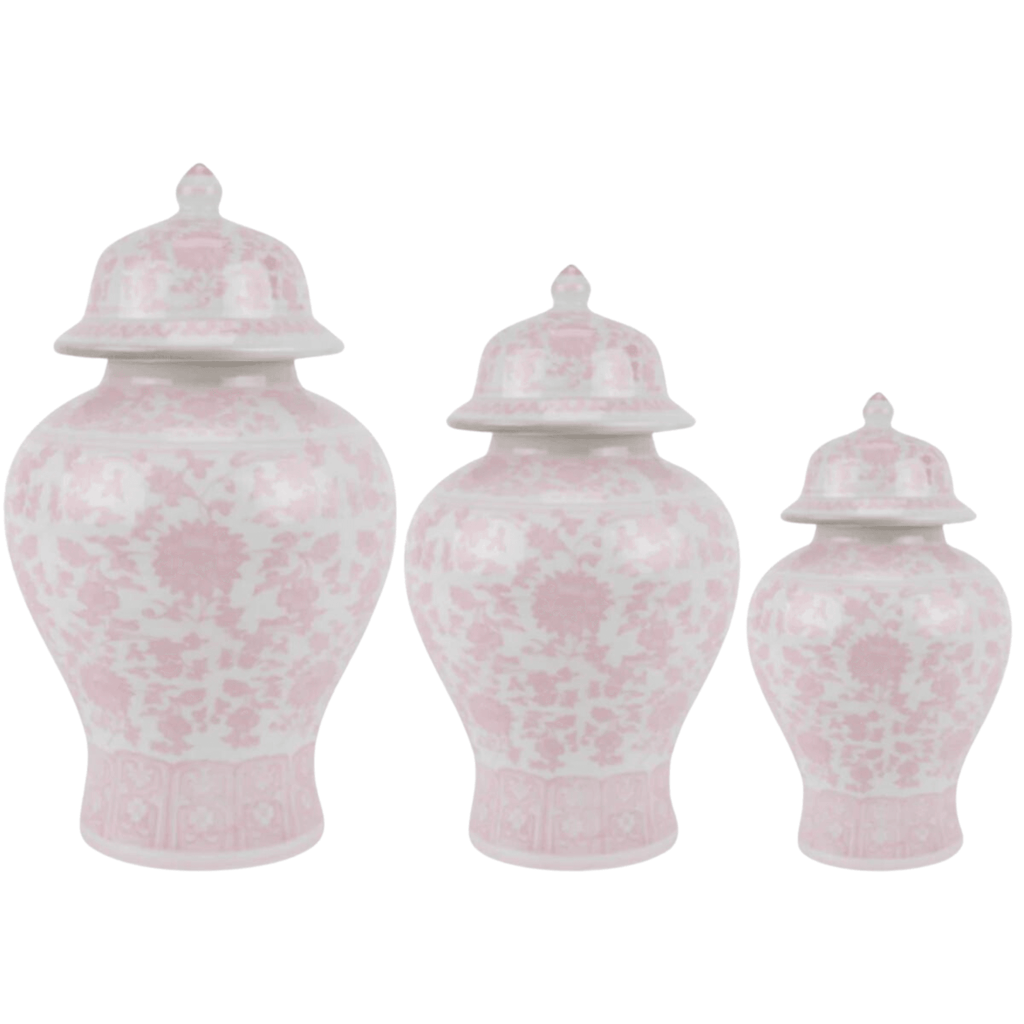 Pink & White Floral Porcelain Ginger Jars, Set of 3 - Vases & Jars - The Well Appointed House