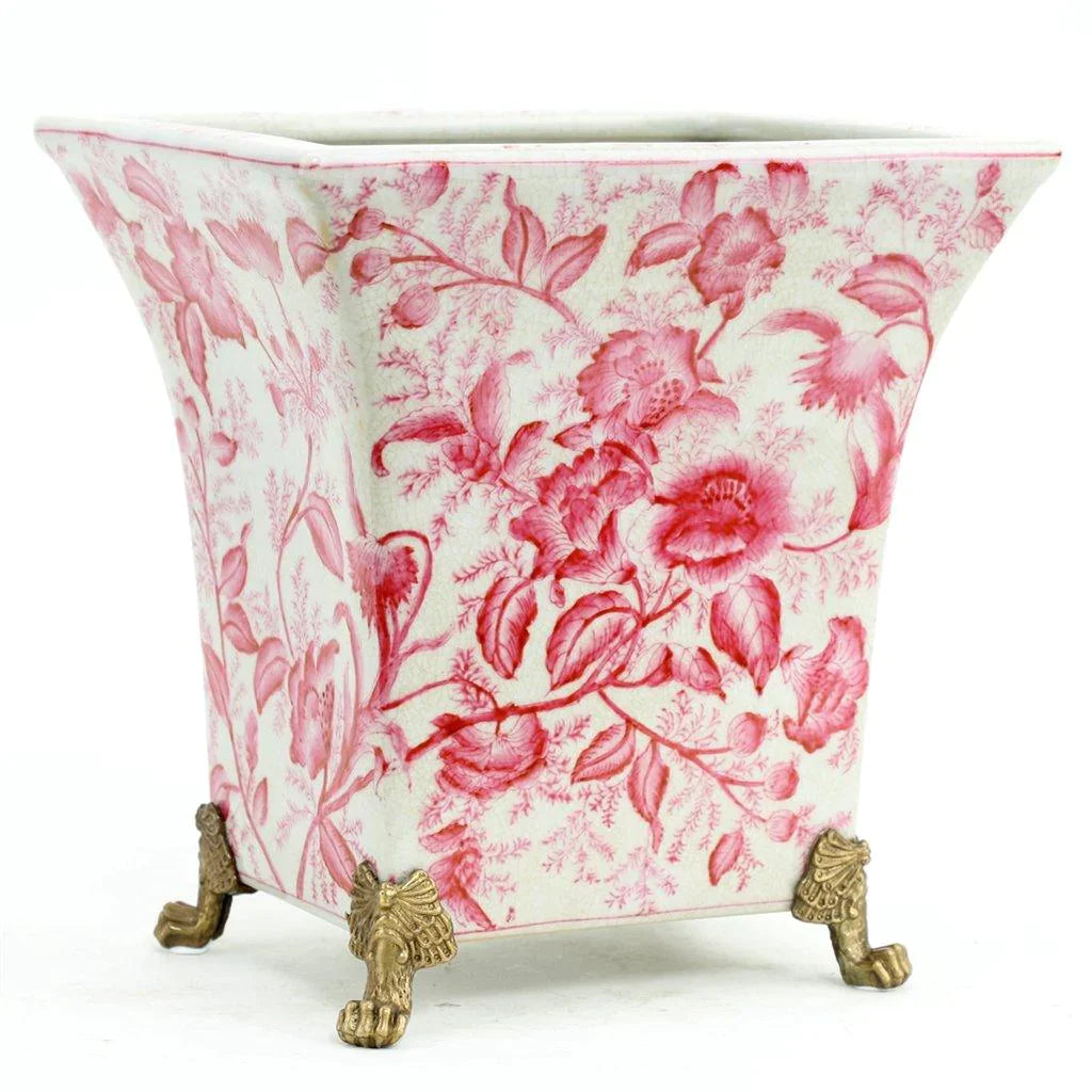 Pink and White Primrose Porcelain Square Planter - Indoor Planters - The Well Appointed House