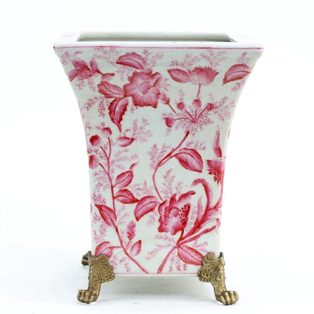 Pink and White Primrose Porcelain Square Planter - Indoor Planters - The Well Appointed House