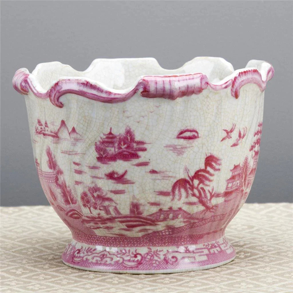 large pink indoor plant pot Pink and White Willow Porcelain Round Planter – The Well Appointed House