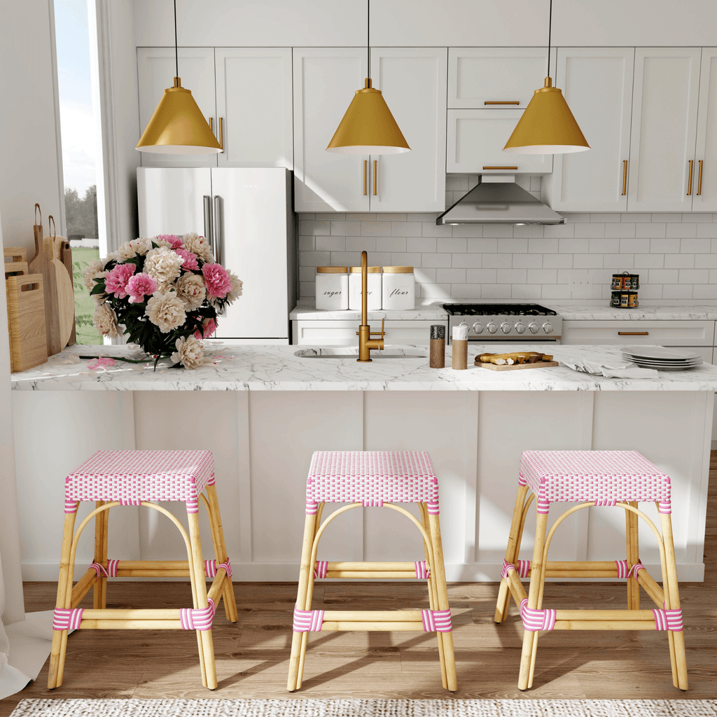 Pink & White Woven Counter Stool - Bar & Counter Stools - The Well Appointed House