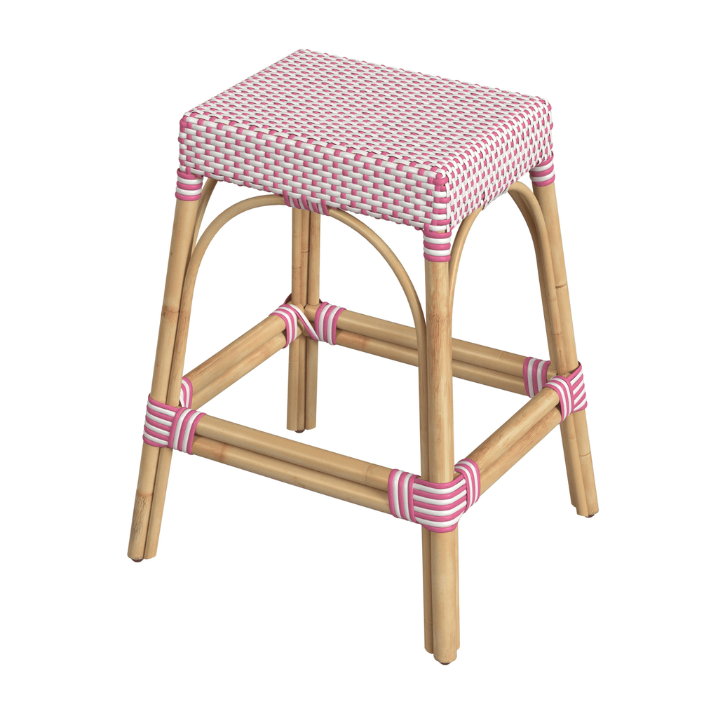 Pink & White Woven Counter Stool - Bar & Counter Stools - The Well Appointed House