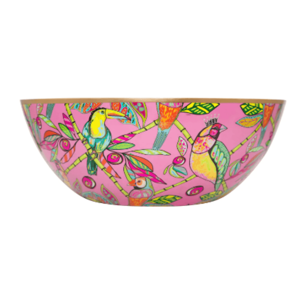 Pink Bamboo Birds Enameled Decorative Bowl - Decorative Bowls - The Well Appointed House