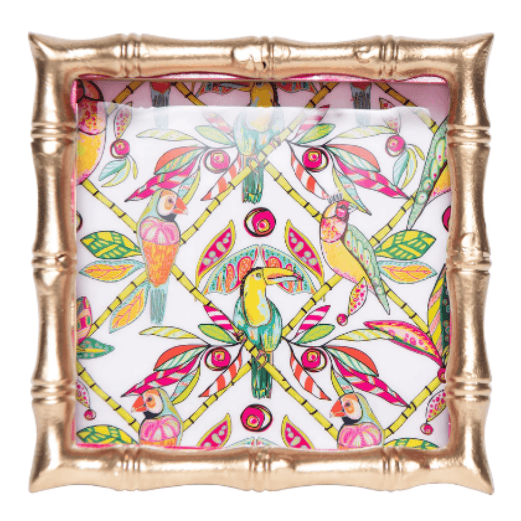 Pink Bamboo Birds Enameled Small Square Chang Mai Tray - Decorative Trays - The Well Appointed House