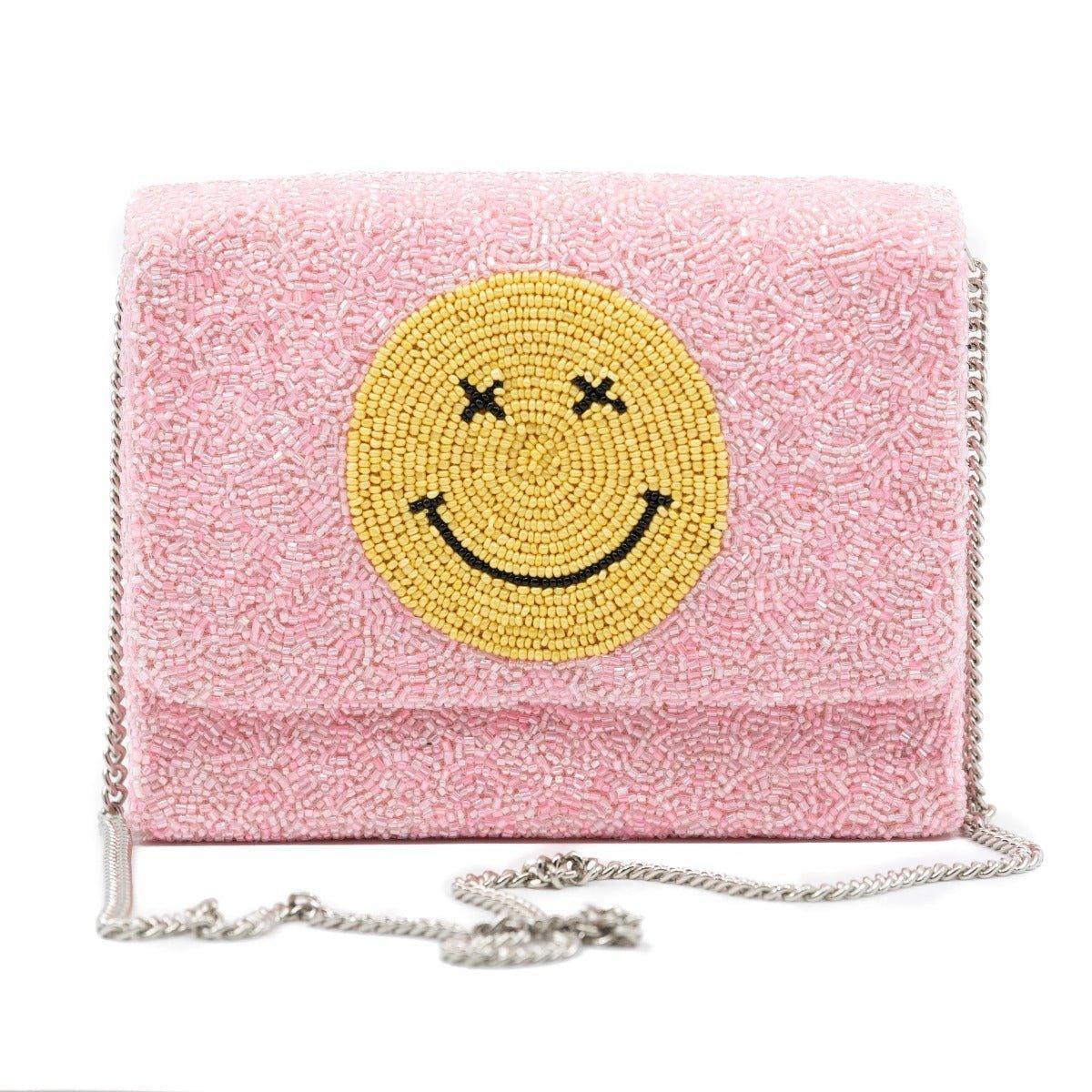 Pink Beaded Clutch with Smiley Face with x Eyes Design