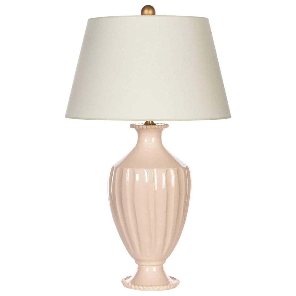 Pink Beaded Urn Style Ceramic Table Lamp with White Linen Shade - Table Lamps - The Well Appointed House