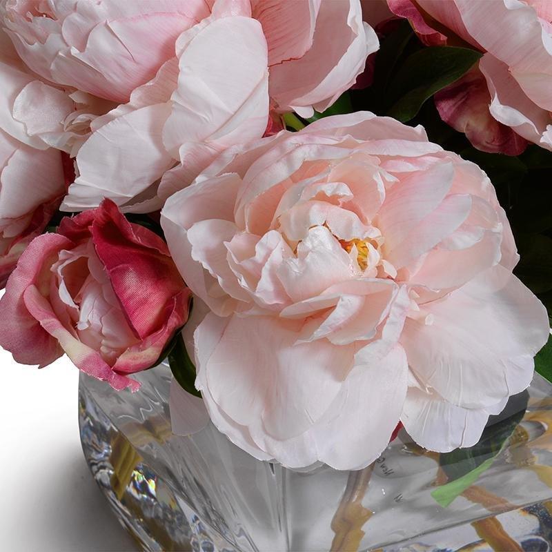 Pink Faux Peony Bouquet in Glass Cube - Florals & Greenery - The Well Appointed House