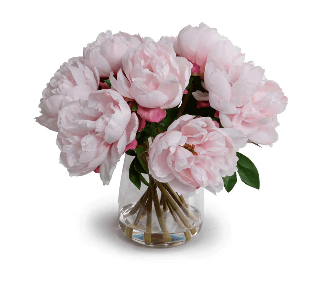 Pink Faux Peony Bouquet in Glass Cylinder - Florals & Greenery - The Well Appointed House