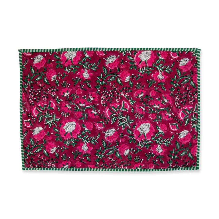 Pink Floral & Green Striped & Floral Block Print Placemats-Set of 4 - Placemats & Napkin Rings - The Well Appointed House