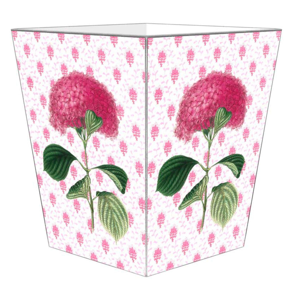 Pink Hydrangea on Provencial Print Wastepaper Basket and Optional Tissue Box Cover - Wastebasket - The Well Appointed House