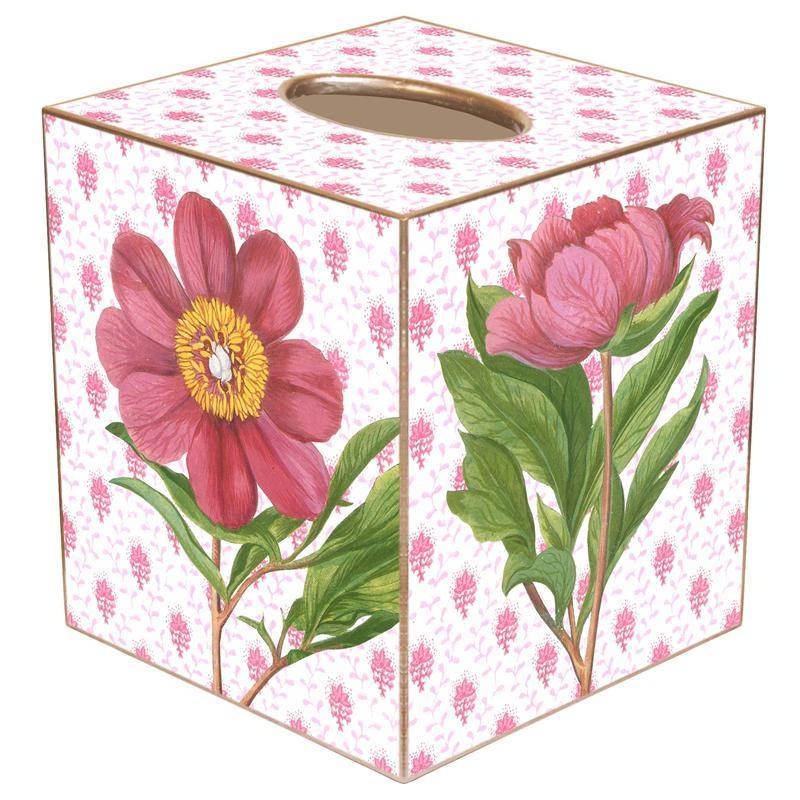 Pink Peony on Provincial Wastebasket and Optional Tissue Box Cover - Wastebasket Sets - The Well Appointed House