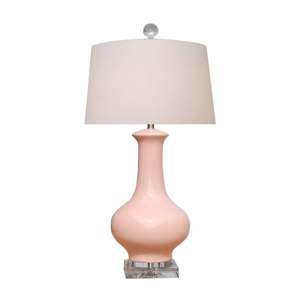 Pink Porcelain Vase Lamp With Crystal Base - Table Lamps - The Well Appointed House