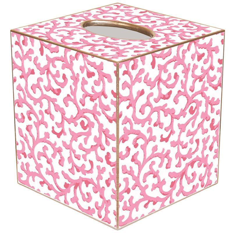 Pink Waverly Scroll Wastebasket and Optional Tissue Box Cover - Wastebasket Sets - The Well Appointed House