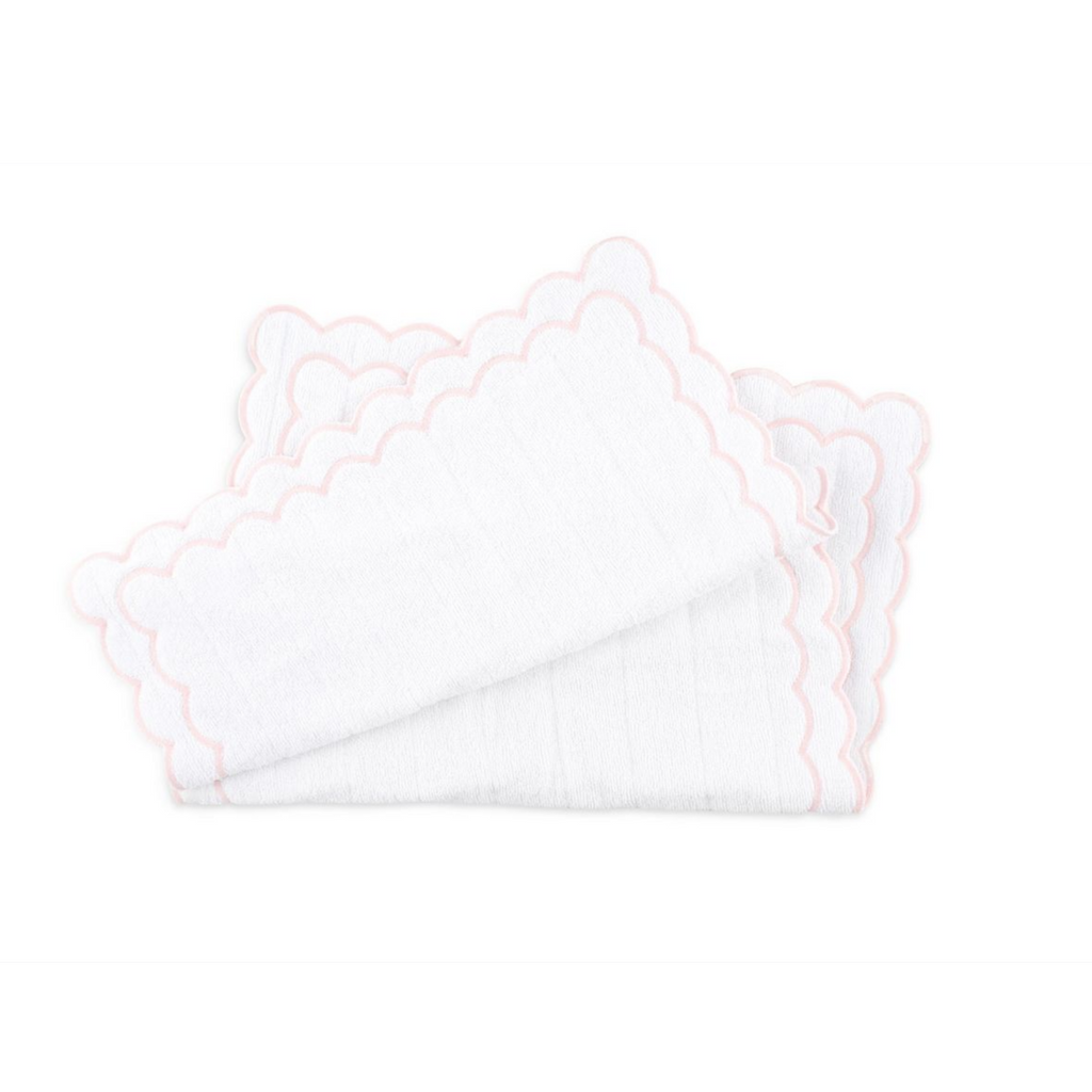 White Scalloped Edge Embroidered Cotton Bath Mat - Available With Pink, Blue Or Green Trim - The Well Appointed House