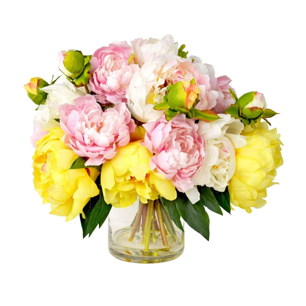Pink, Yellow, and Cream Faux Peonies Arrangement - Florals & Greenery - The Well Appointed House
