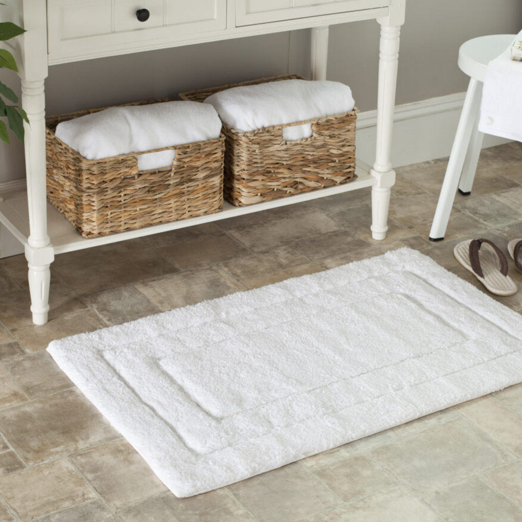White Cotton Double Frame Bath Mat - The Well Appointed House