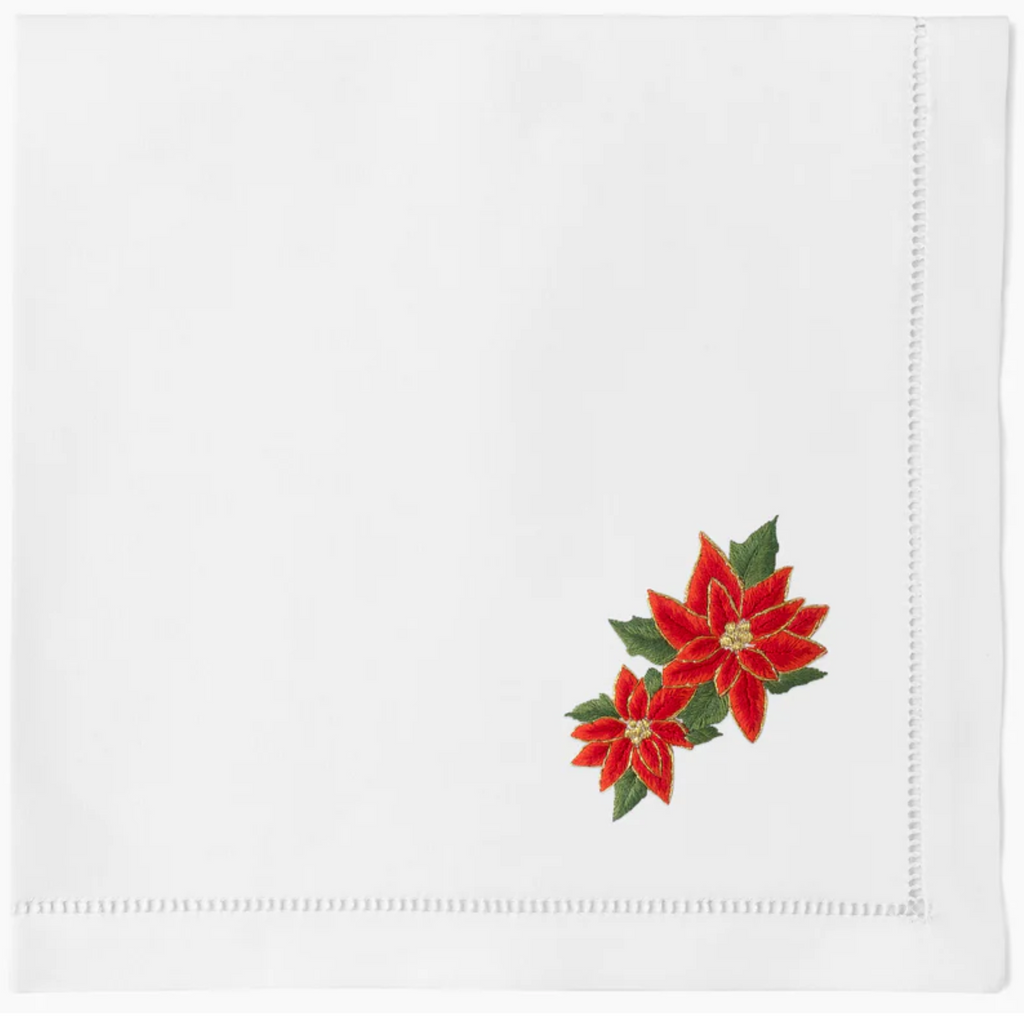 Set of 4 White Cotton Poinsettia Dinner Napkins - The Well Appointed House