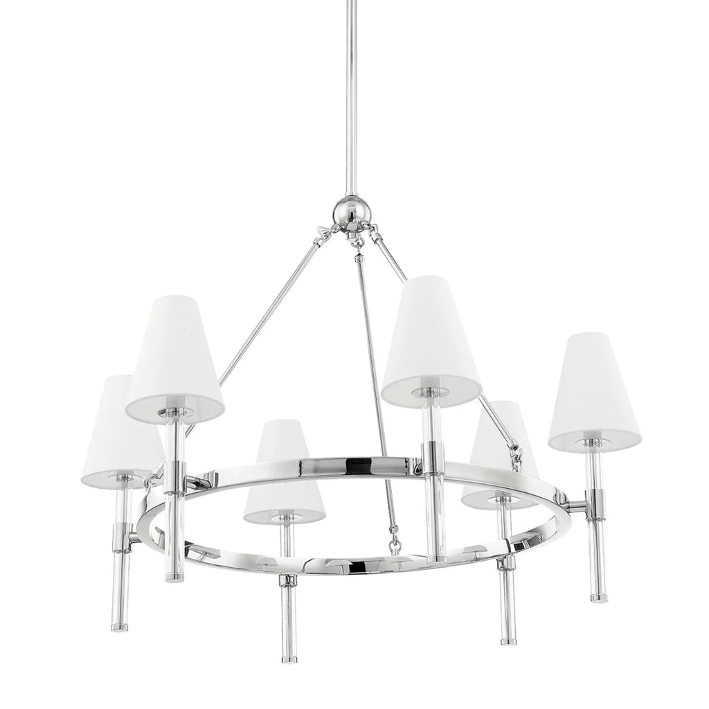 Polished Nickel & Acrylic Janelle Chandelier With White Linen Shades - Chandeliers & Pendants - The Well Appointed House
