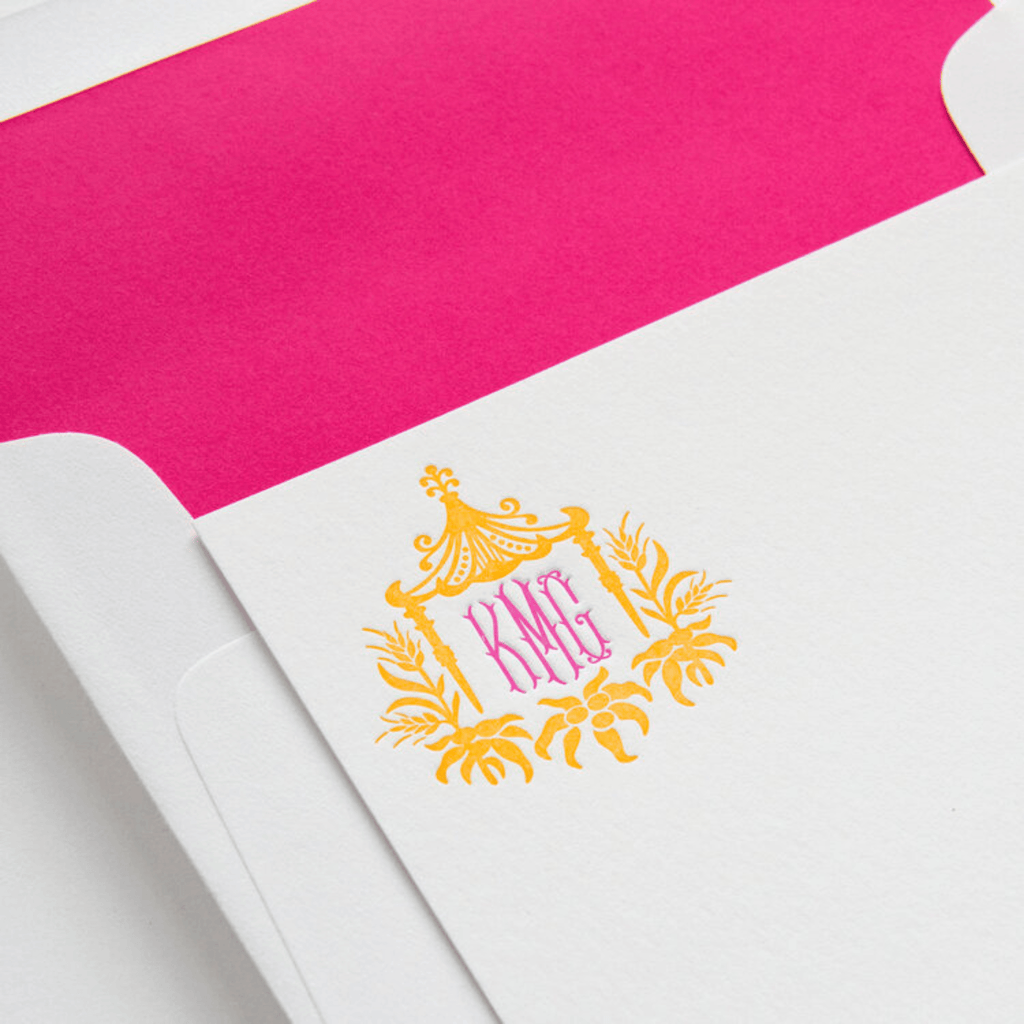 Poppy & Fuschia Pagoda Personalized Stationery - Stationery - The Well Appointed House