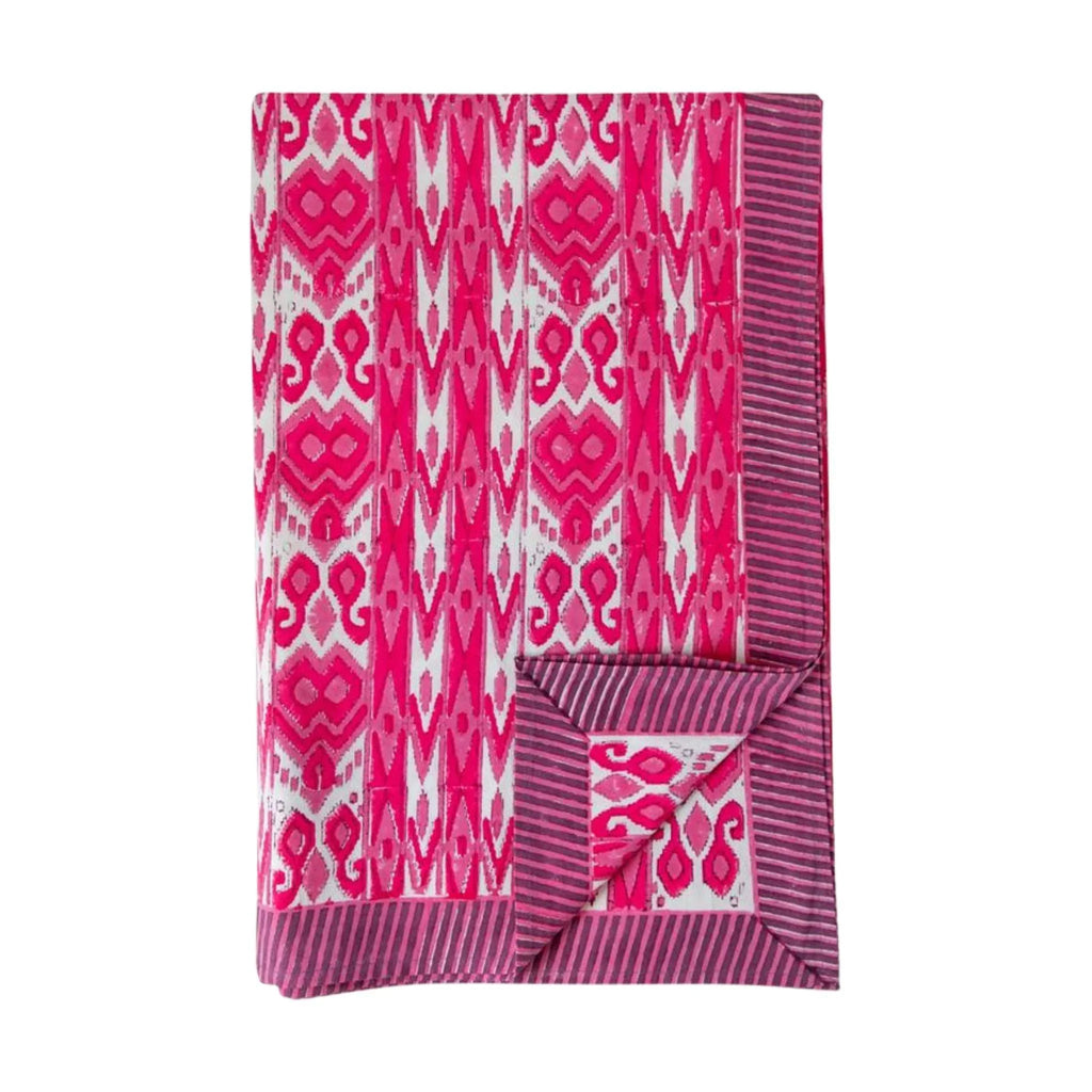 Poppy Block Print Oblong Tablecloth in Pink - Tablecloths - The Well Appointed House