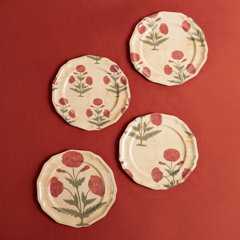 Set of Four Red Poppy Side Plates - The Well Appointed House