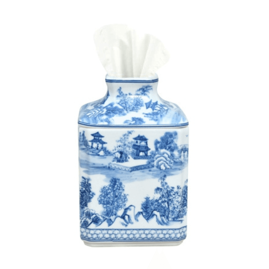 Porcelain Blue & White Chinoiserie Square Tissue Box Cover - Decorative Objects - The Well Appointed House