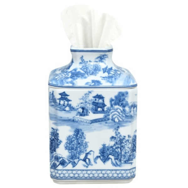 Handmade Rectangular Tissue Box Cover: Chinoiserie Peony Cotton