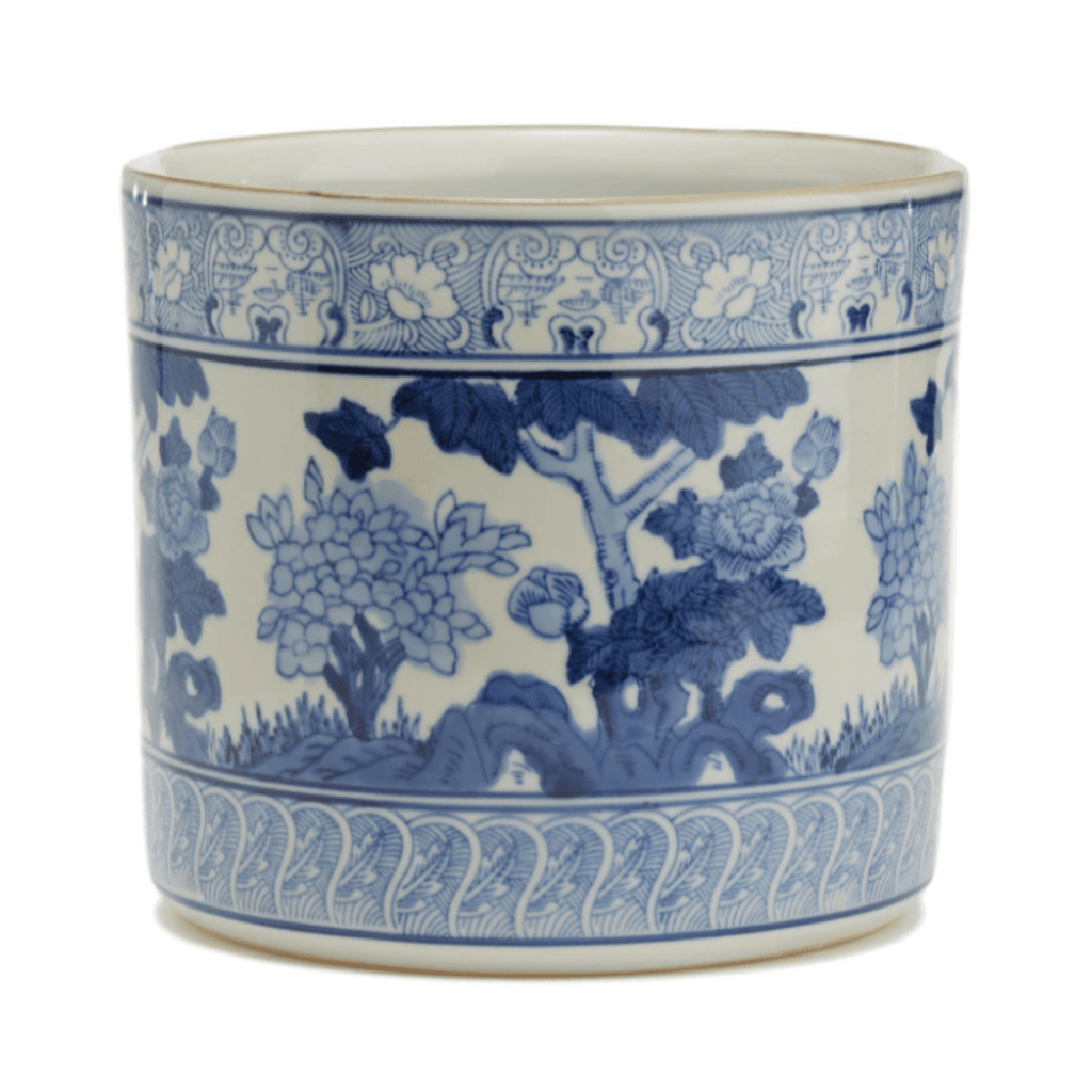 Porcelain Blue & White Garden Scene Vase/Planter - Indoor Planters - The Well Appointed House