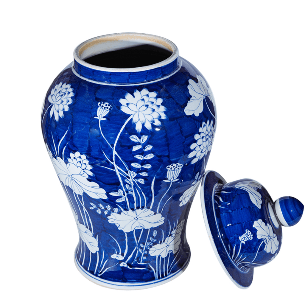 Porcelain Blue Lotus Temple Jar - Vases & Jars - The Well Appointed House