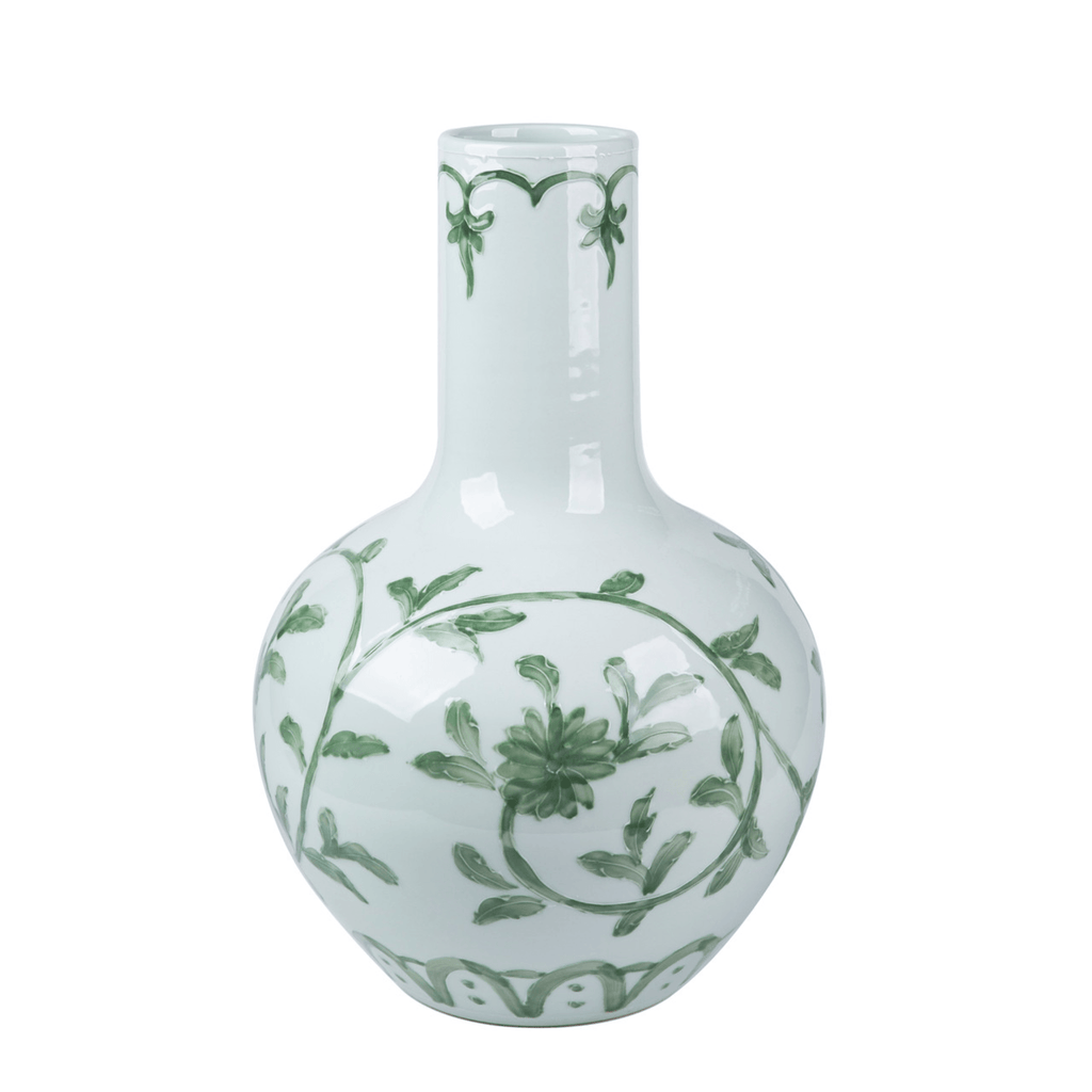 Porcelain Celadon Green Vine Globular Vase - Vases & Jars - The Well Appointed House