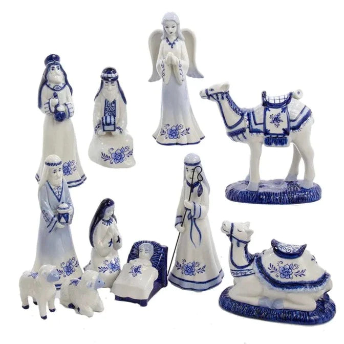 Porcelain Delft Nativity Set in Blue and White - Christmas Decor - The Well Appointed House