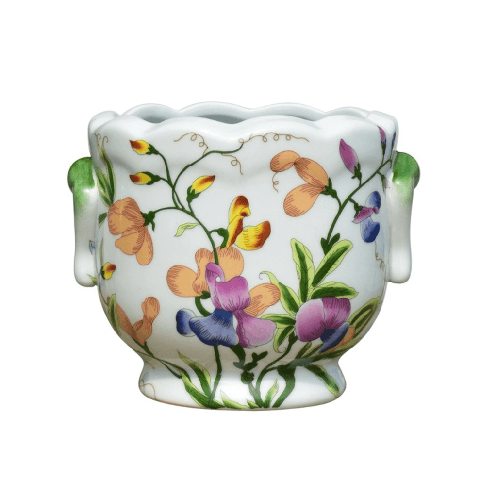 Porcelain Floral Motif Scalloped Edge Cachepot - Decorative Objects - The Well Appointed House