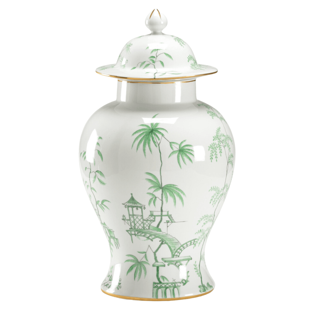 Porcelain Green Chinoiserie Jar with Lid - Vases & Jars - The Well Appointed House