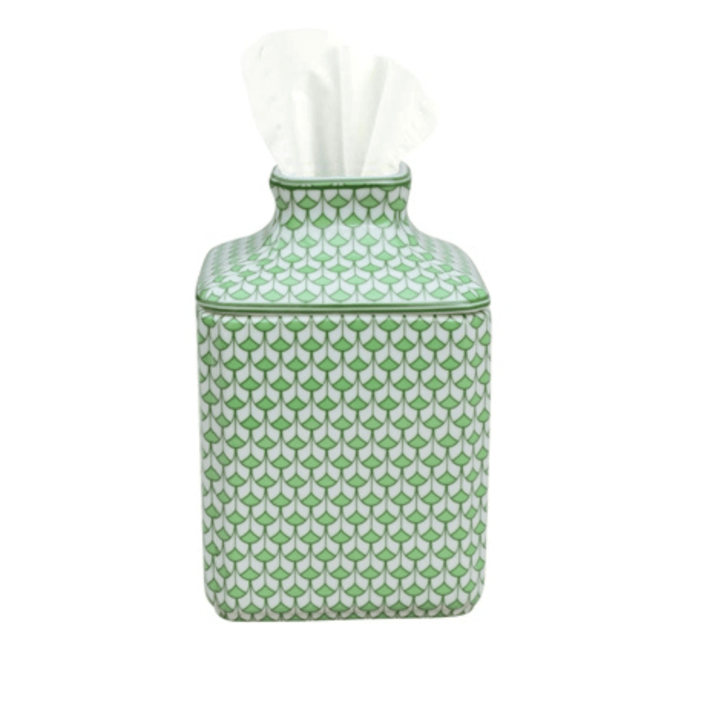 Porcelain Green Fish Scale Square Tissue Box Cover - Decorative Objects - The Well Appointed House
