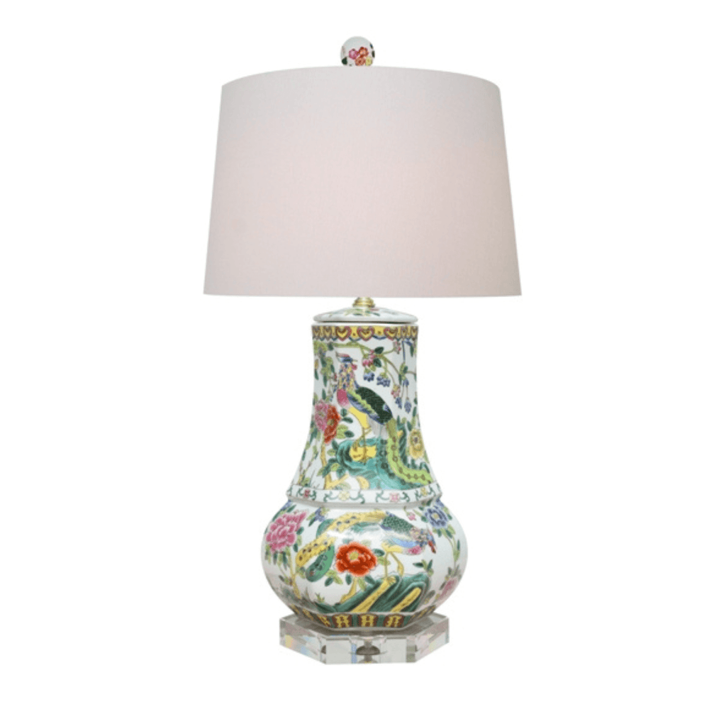 Porcelain Phoenix Bird Jar Lamp With Crystal Base - Table Lamps - The Well Appointed House