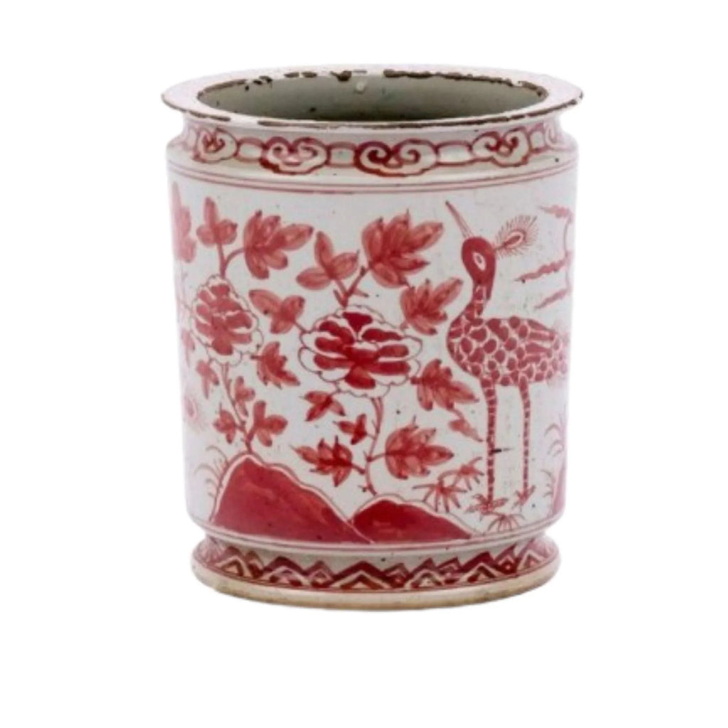 Porcelain Underglaze Red Bird Motif Orchid Pot - Indoor Planters - The Well Appointed House