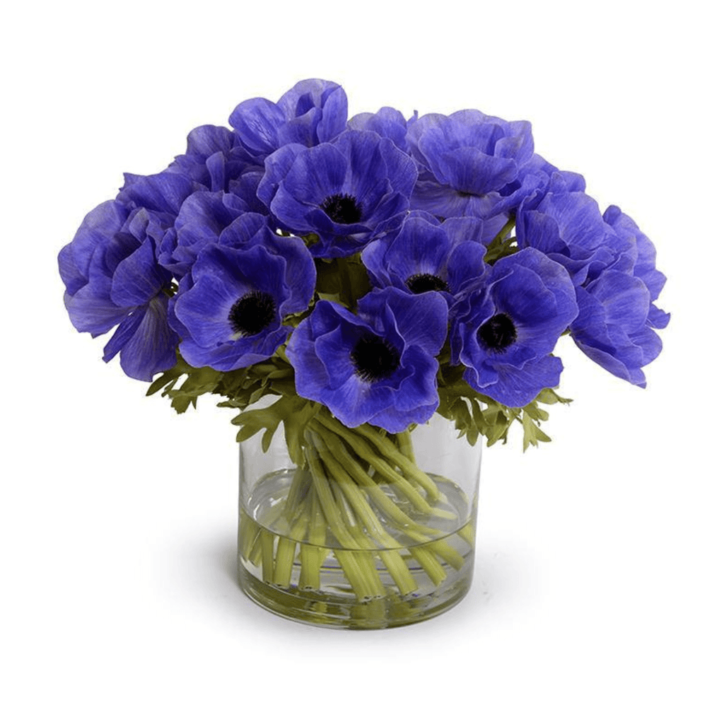 Purple Anemone Arrangement in Clear Glass Vase - Florals & Greenery - The Well Appointed House