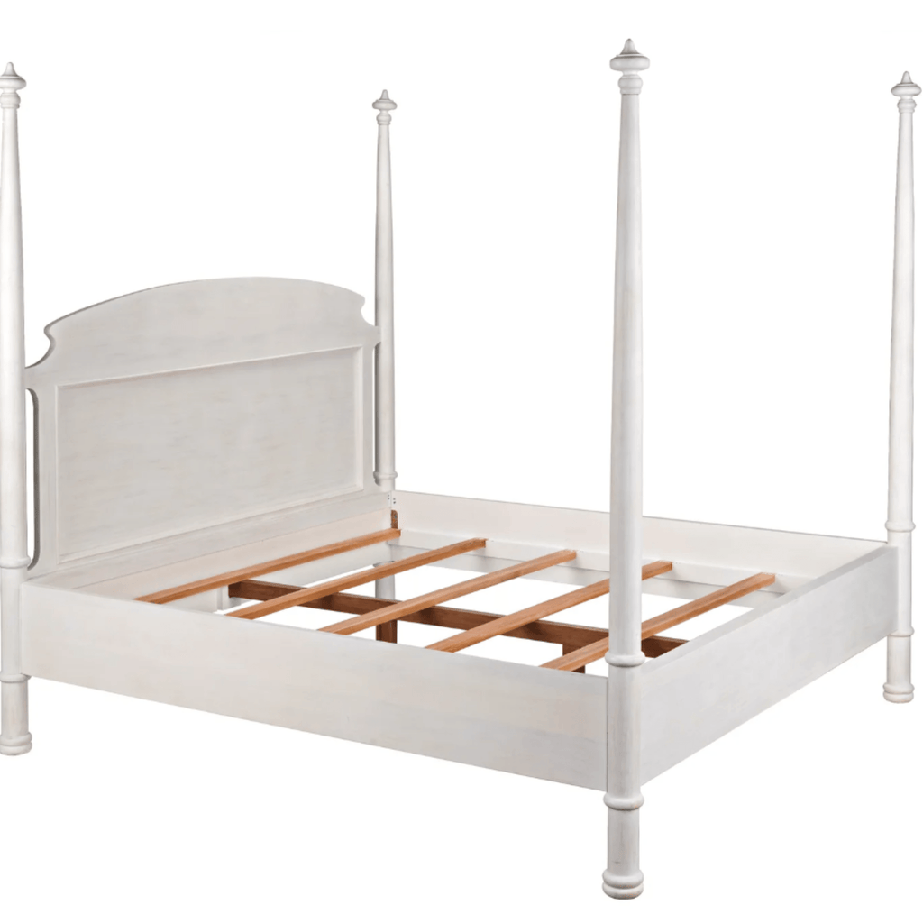 Queen Size Four Poster Bed With White Wash Finish - Beds & Headboards - The Well Appointed House
