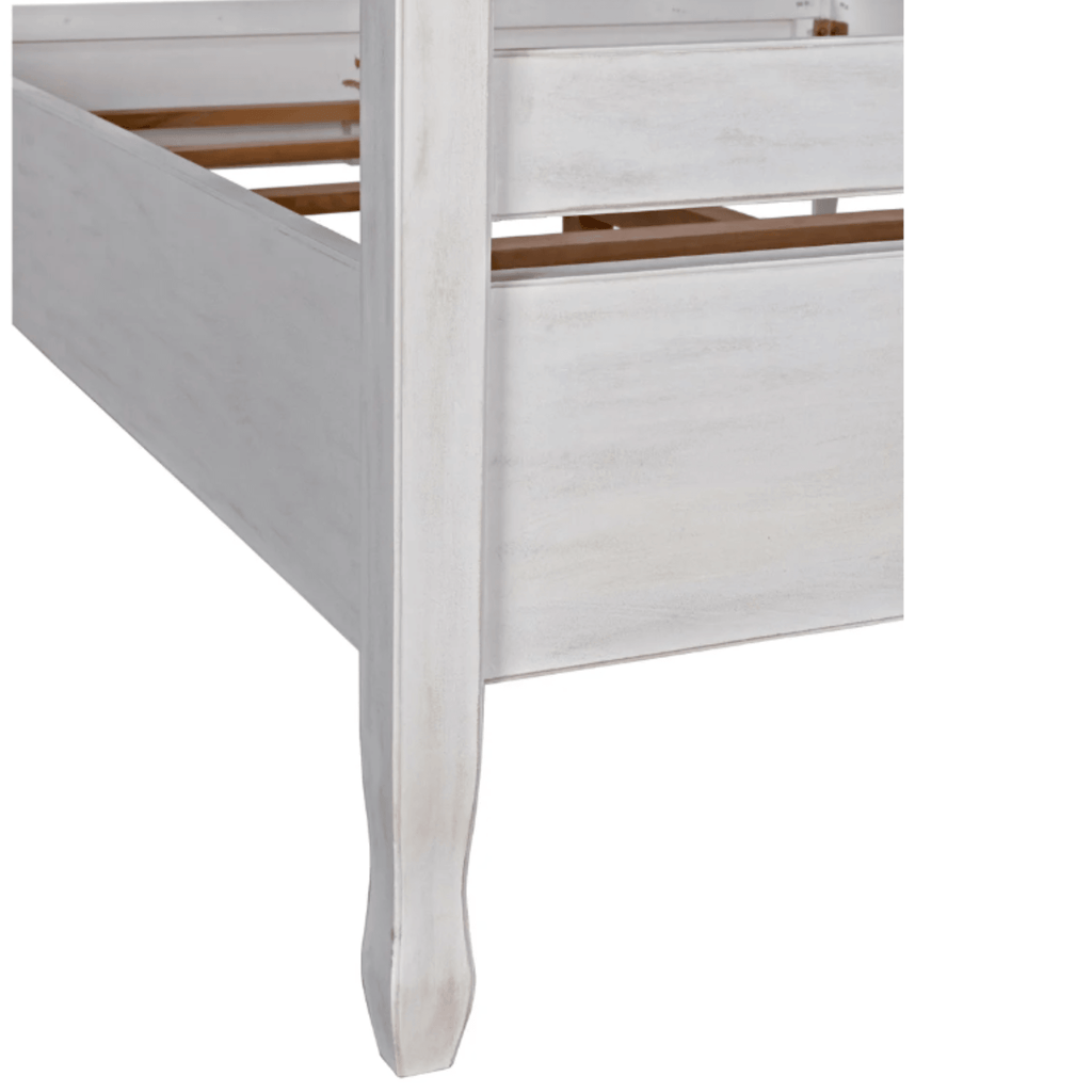 Queen Size Four Poster Panel Style Bed With White Wash Finish - Beds & Headboards - The Well Appointed House