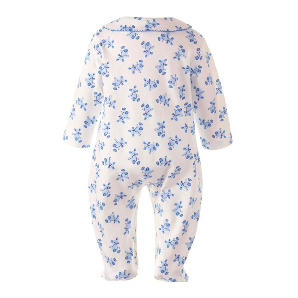 Rachel Riley Blue & White Teddy Bear Print One Piece Footie - Available in Infant Sizes - Baby Boy Clothing - The Well Appointed House